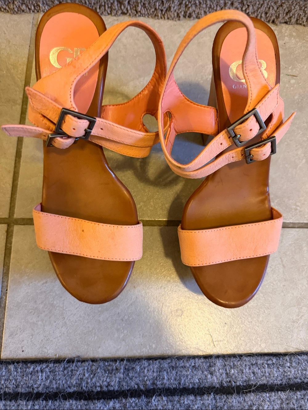 Gianni Bini Peach Leather Slingback Sandals with Buckle Straps